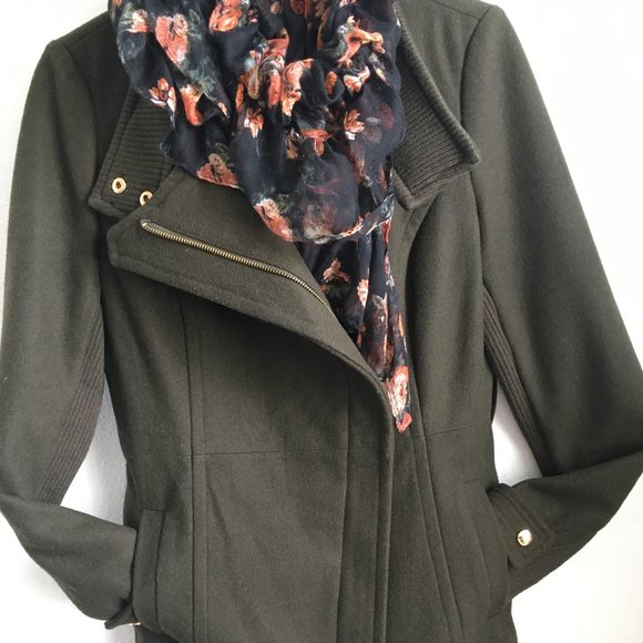 Express Olive Green military style Wool Coat with Gold hardwear, New, Size Small - Picture 2 of 11